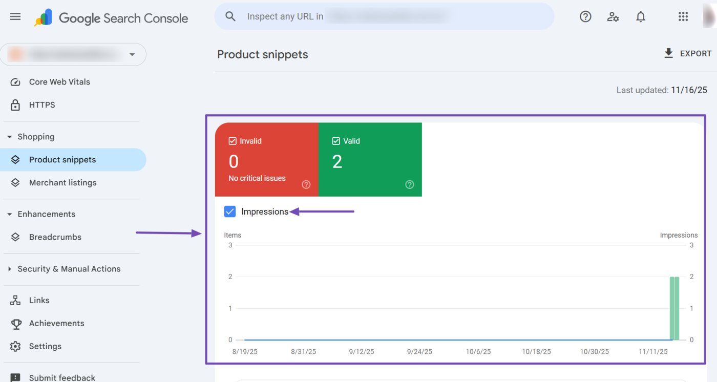 Sample of the graph in the Product snippet report