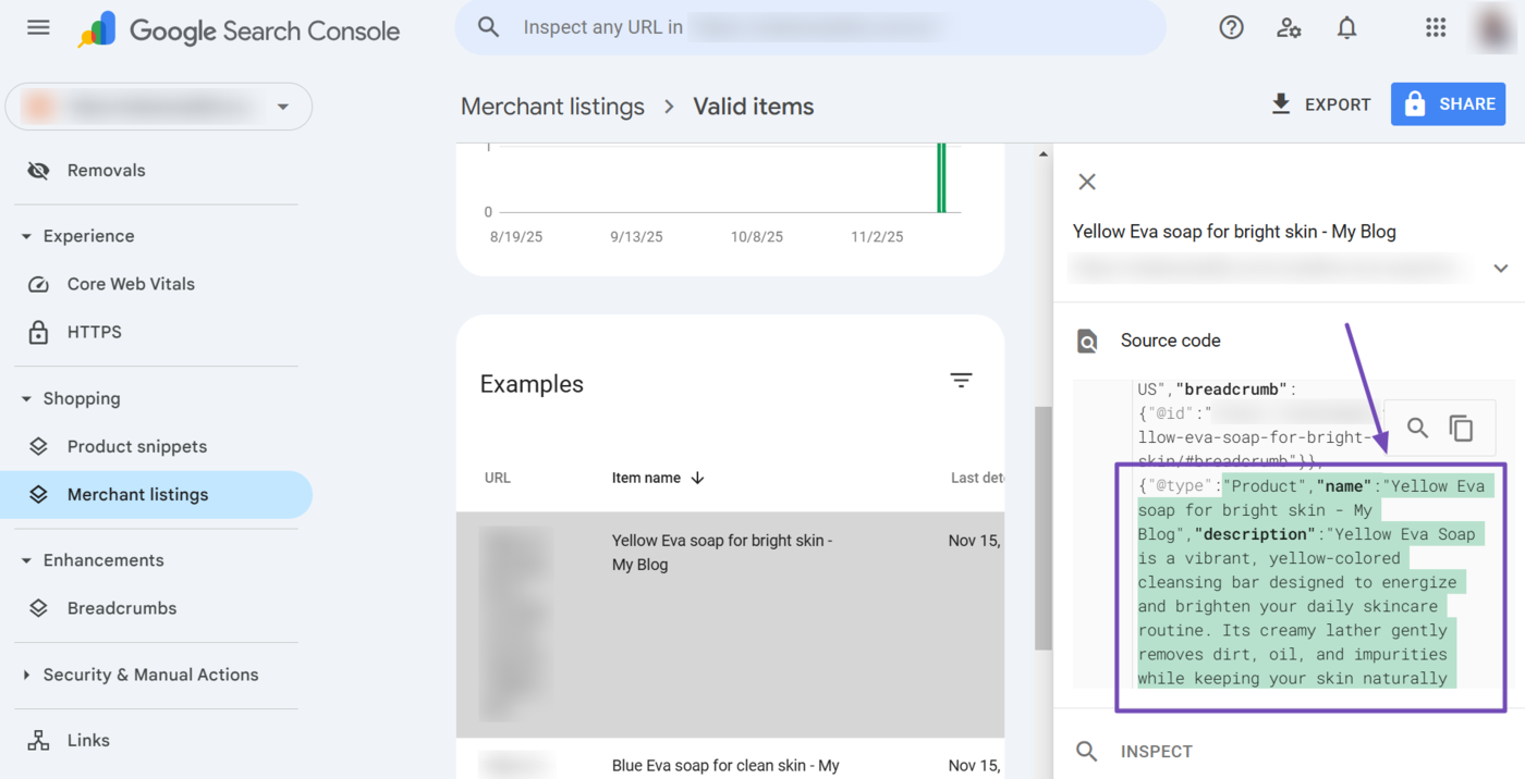 Sample of the merchant listing in the source code