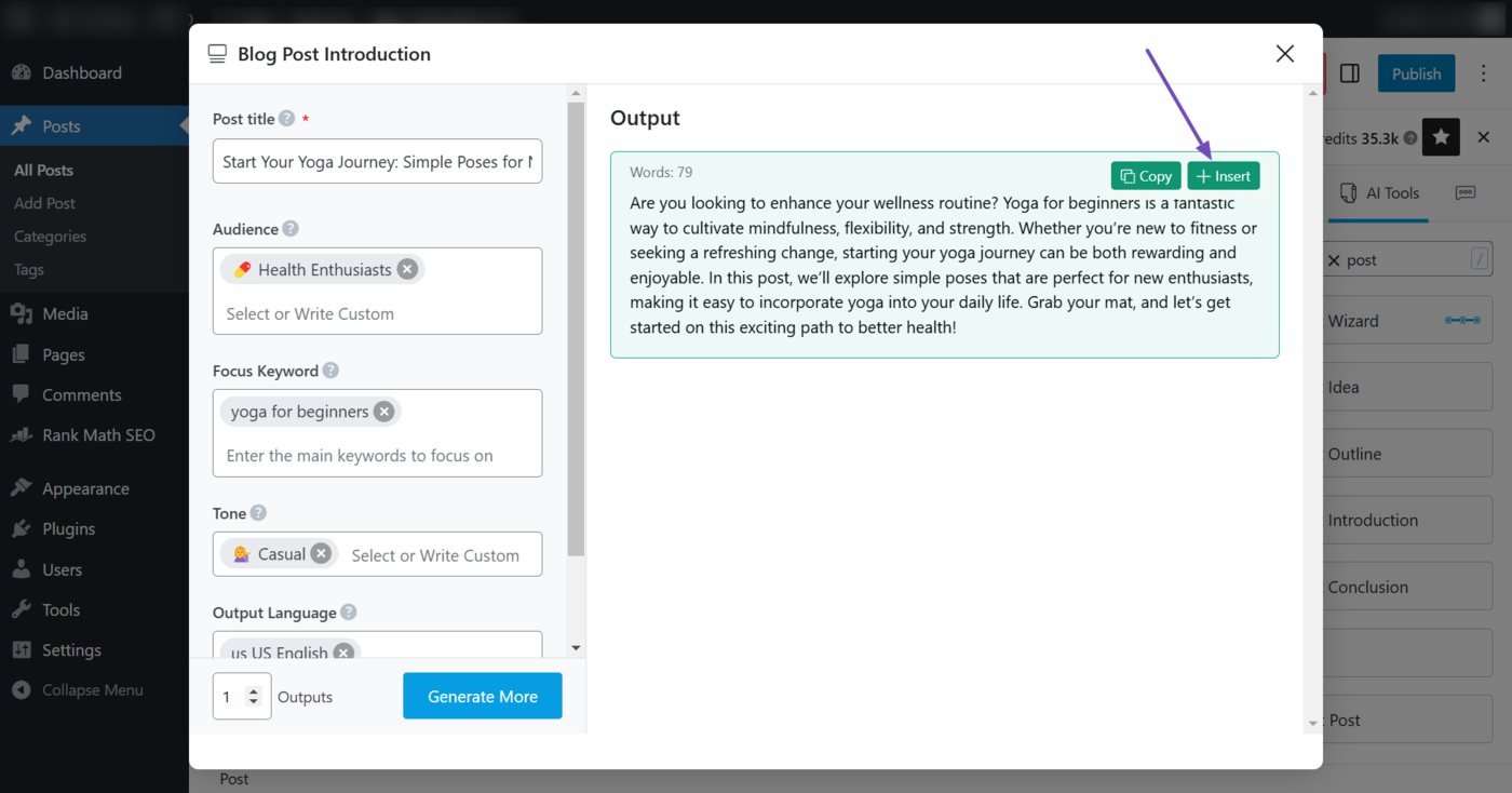 Sample output from the Blog Post Introduction AI tool