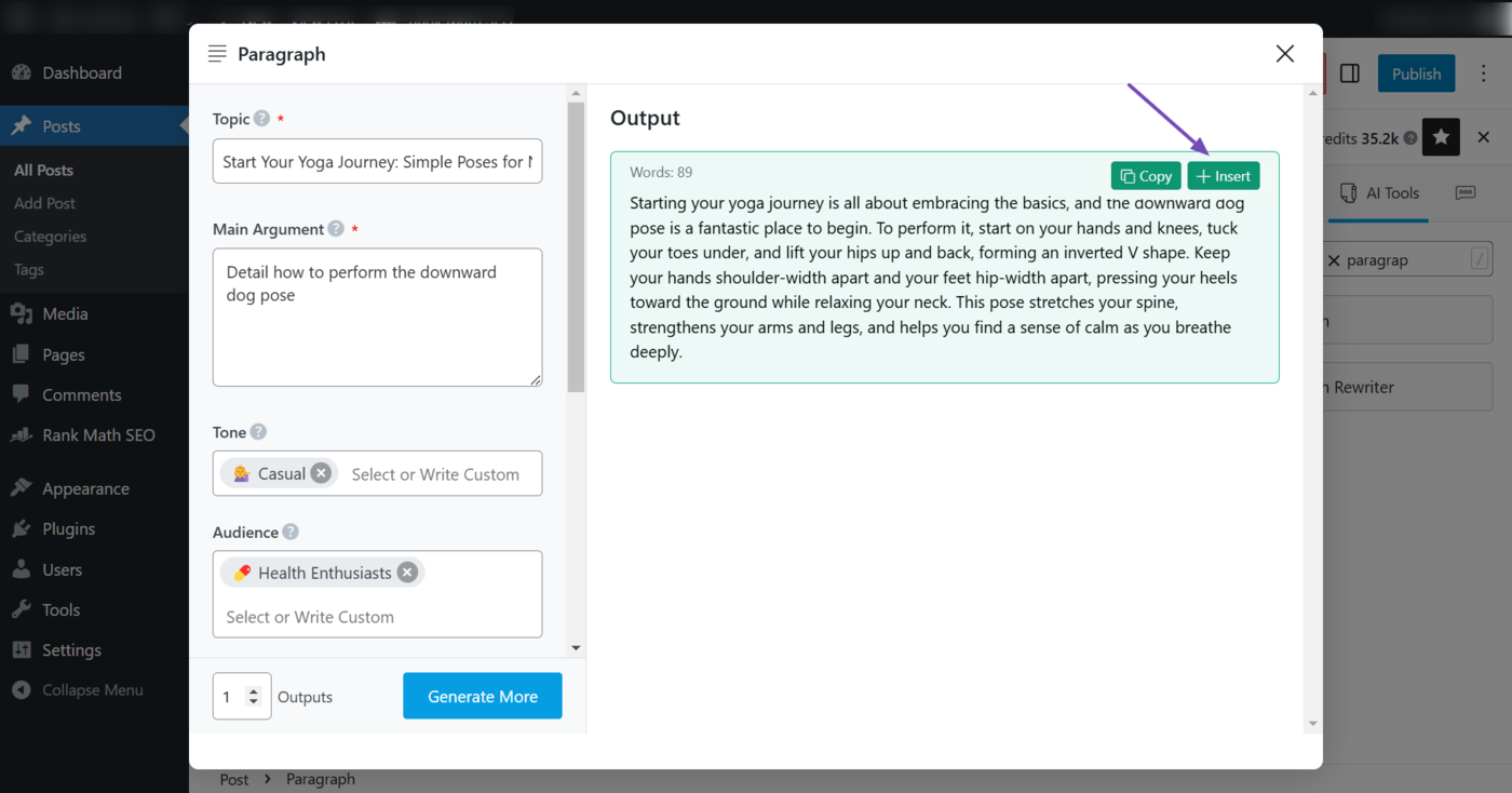 Sample output from the Paragraph AI tool