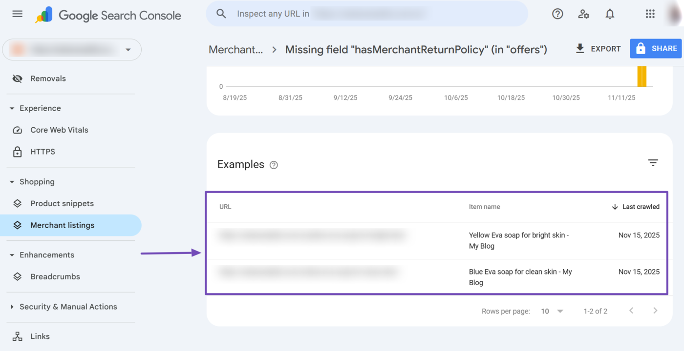 Scroll down to the Examples field of the Merchant Listings