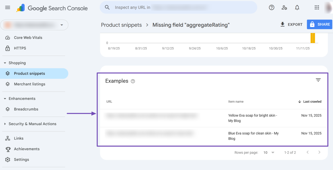 Scroll down to the Examples field of the product structured data