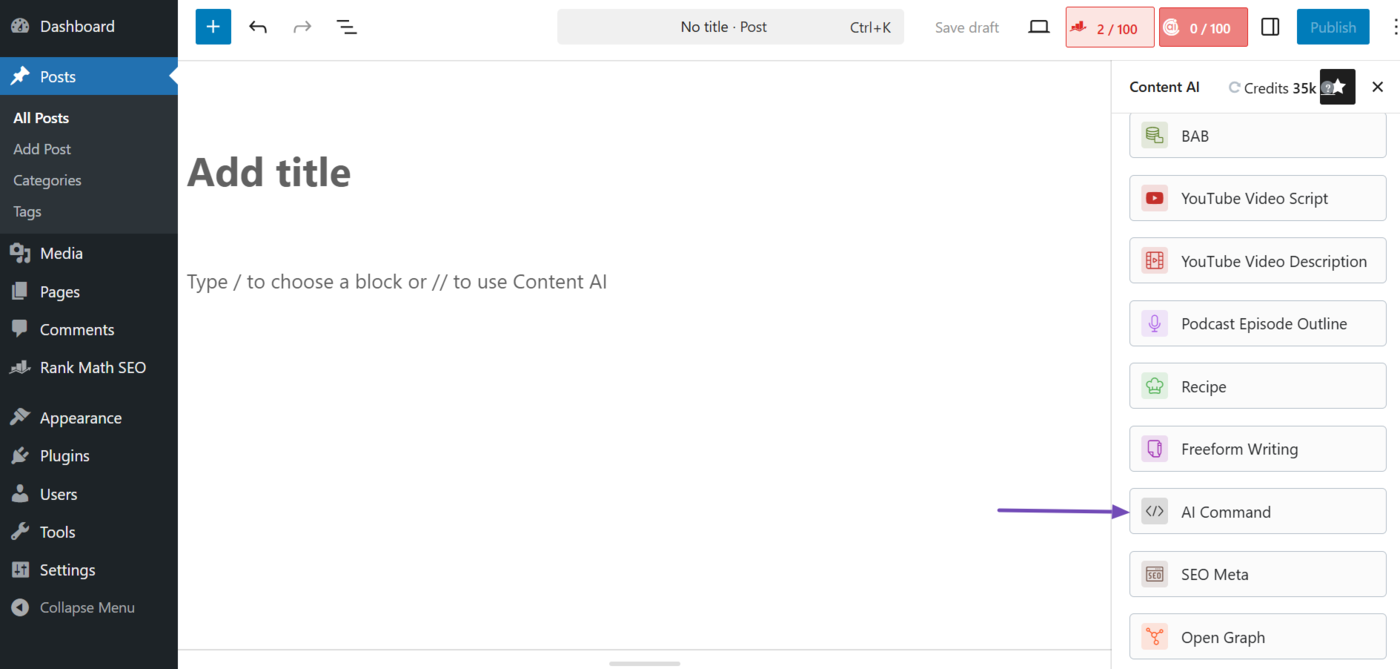 Select the AI Command tool