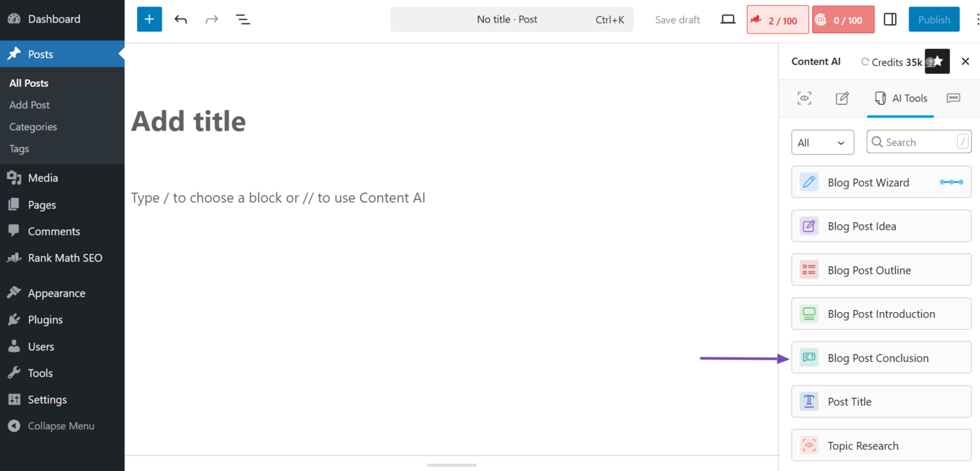 Select the Blog Post Conclusion AI tool