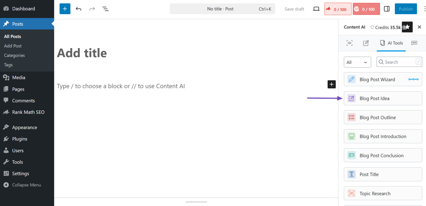 Select the Blog Post Idea AI tool