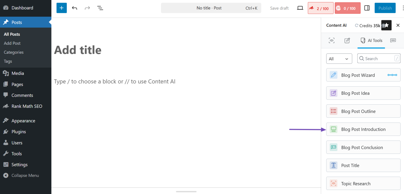 Select the Blog Post Introduction AI tool