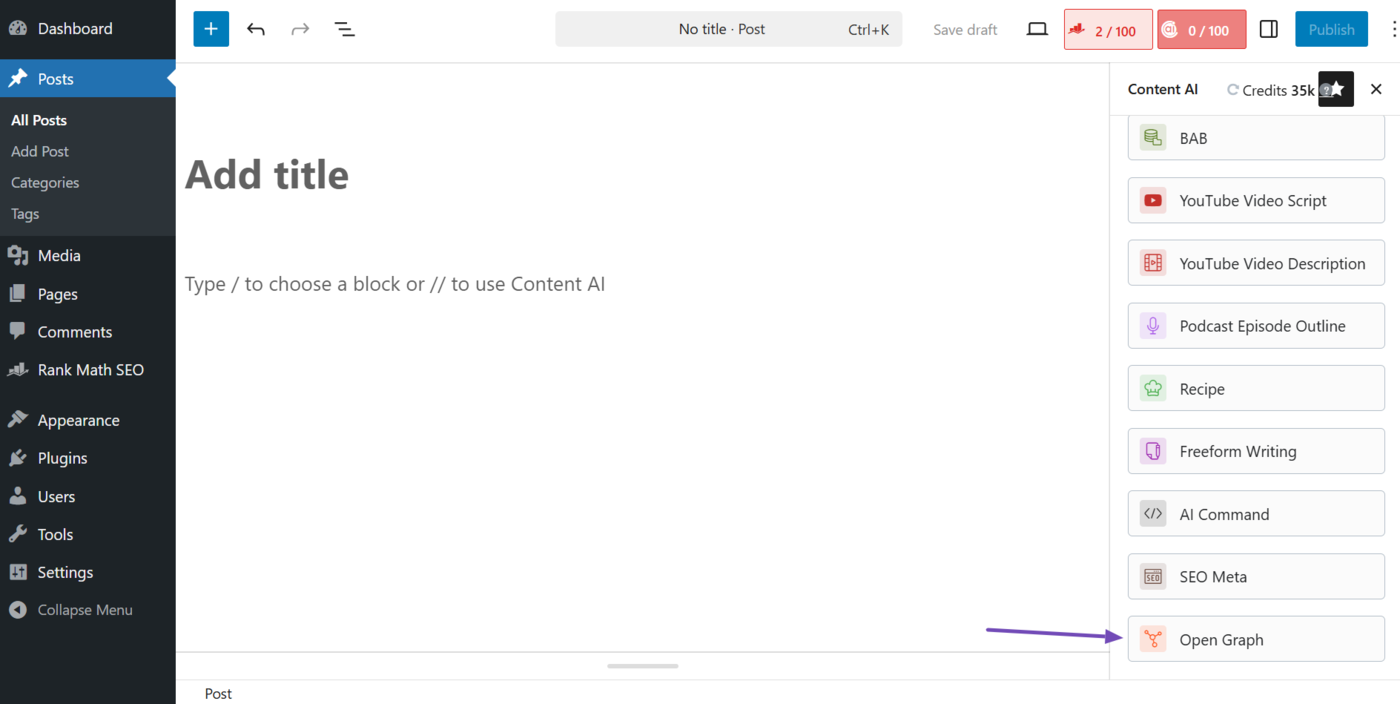Select the Open Graph AI tool