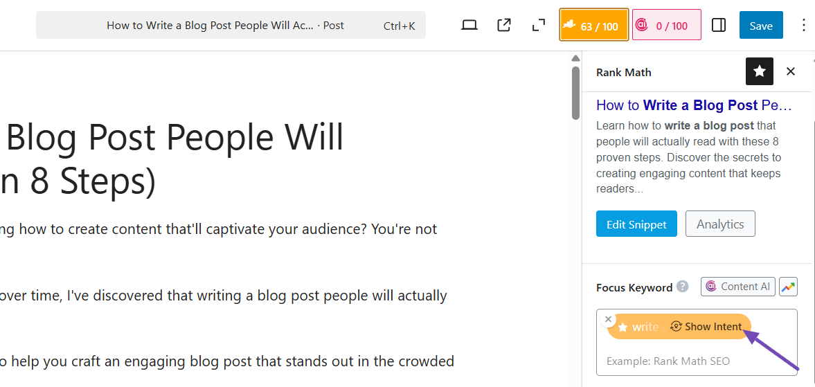Show intent label in Rank Math