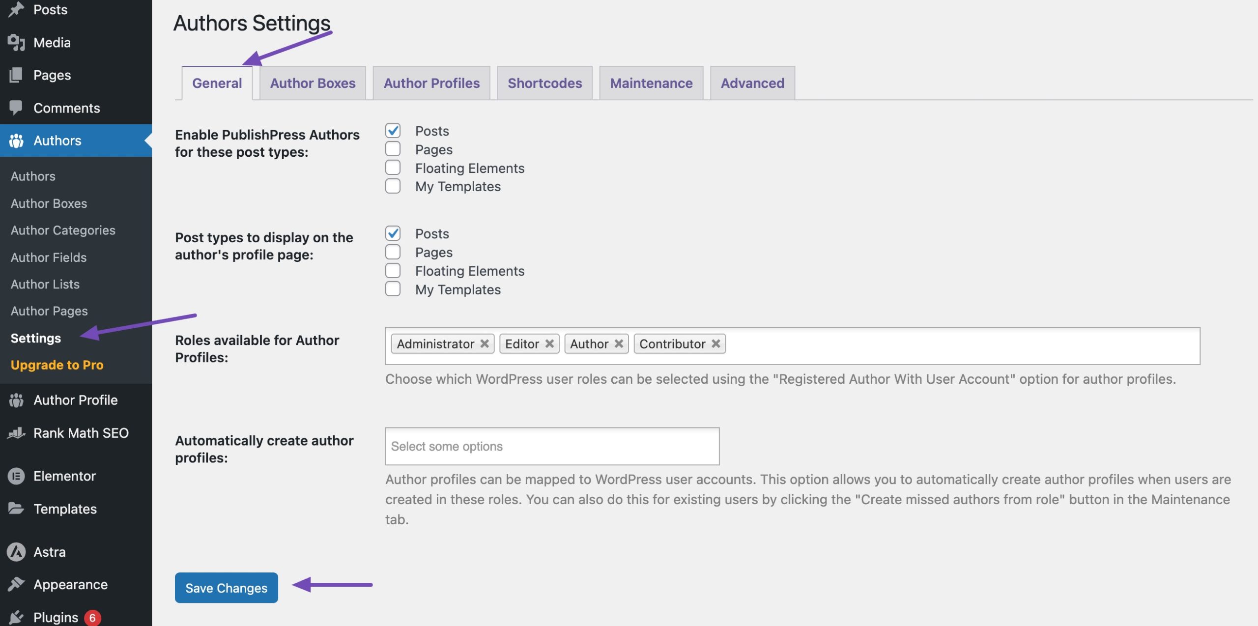 PublishPress Authors plugin settings