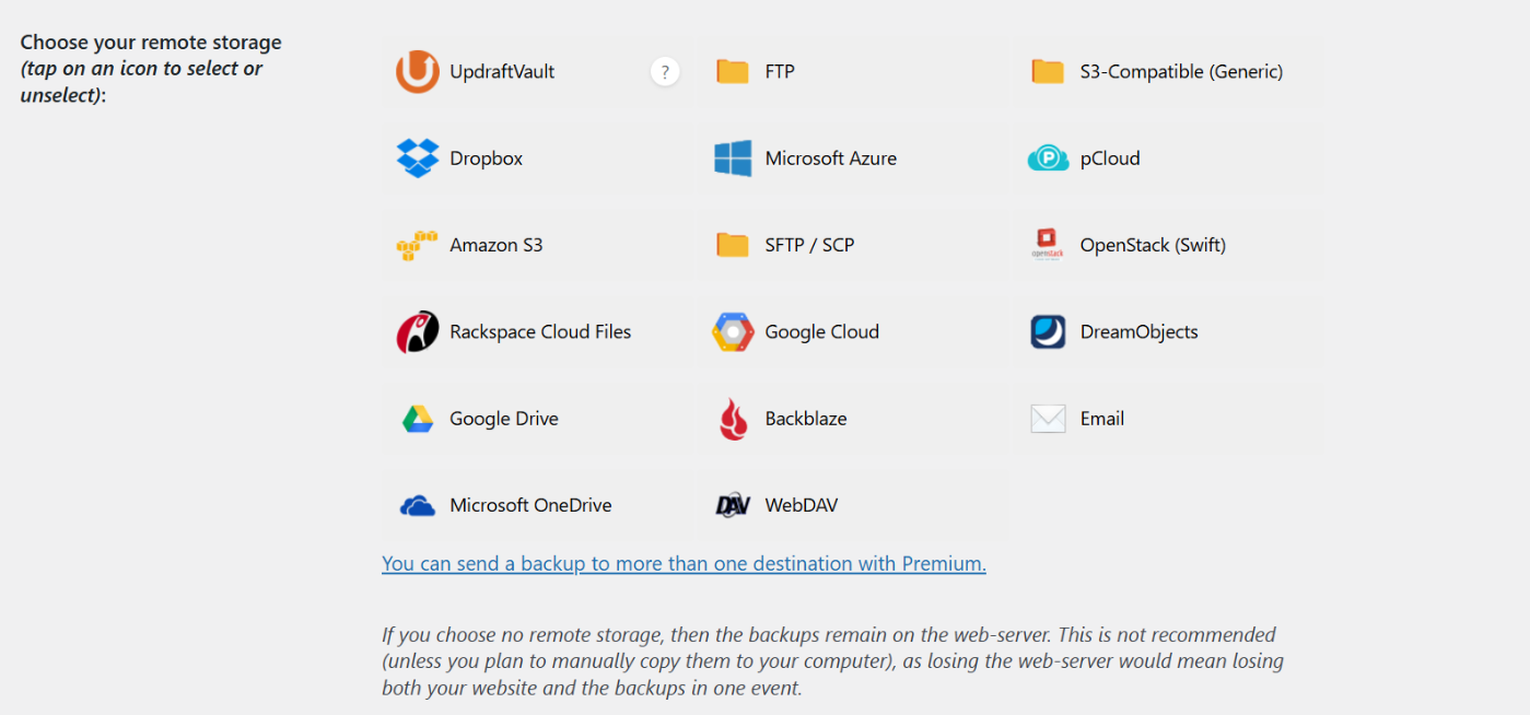 cloud storages in UpdraftPlus