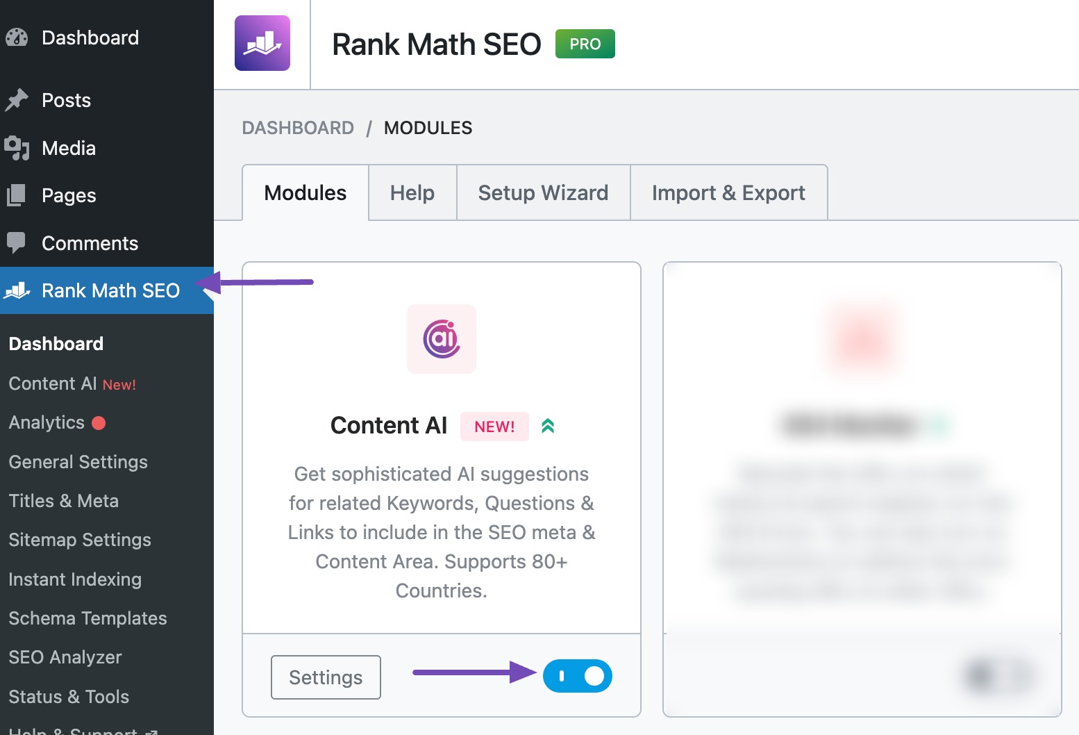 Enable Content AI module in Rank Math