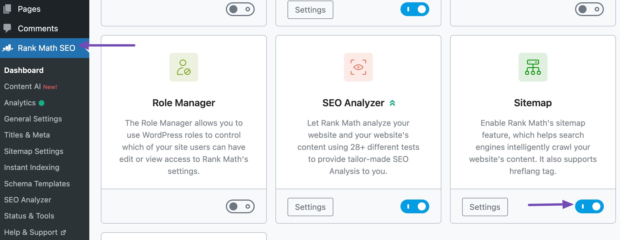 Enable Sitemap module in Rank Math