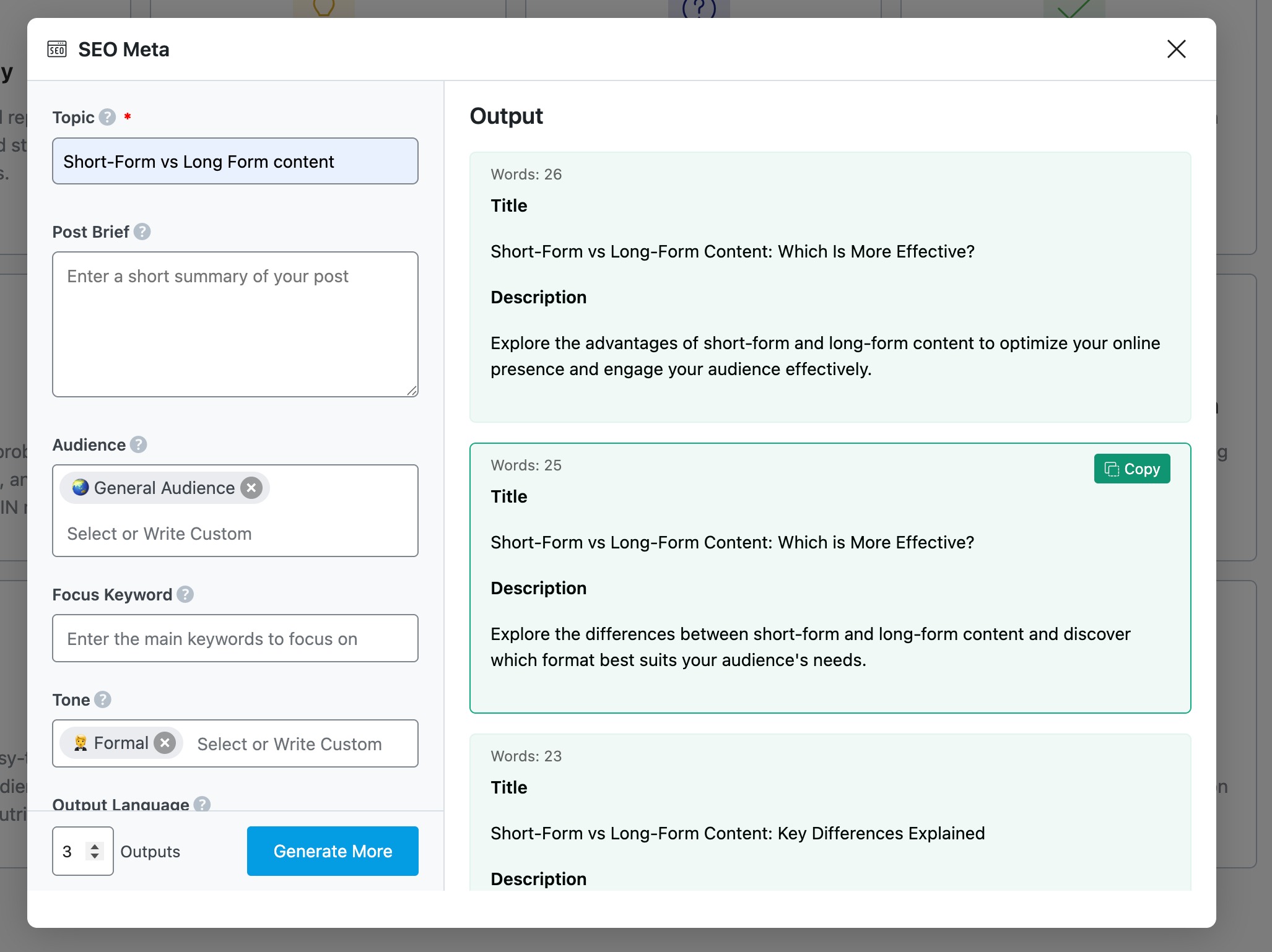 SEO Meta AI tool in Rank Math