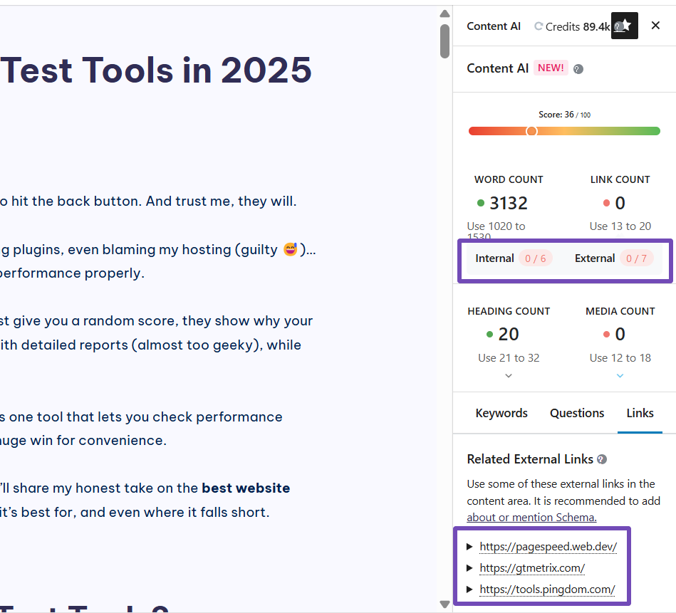 Check link counts with Content AI
