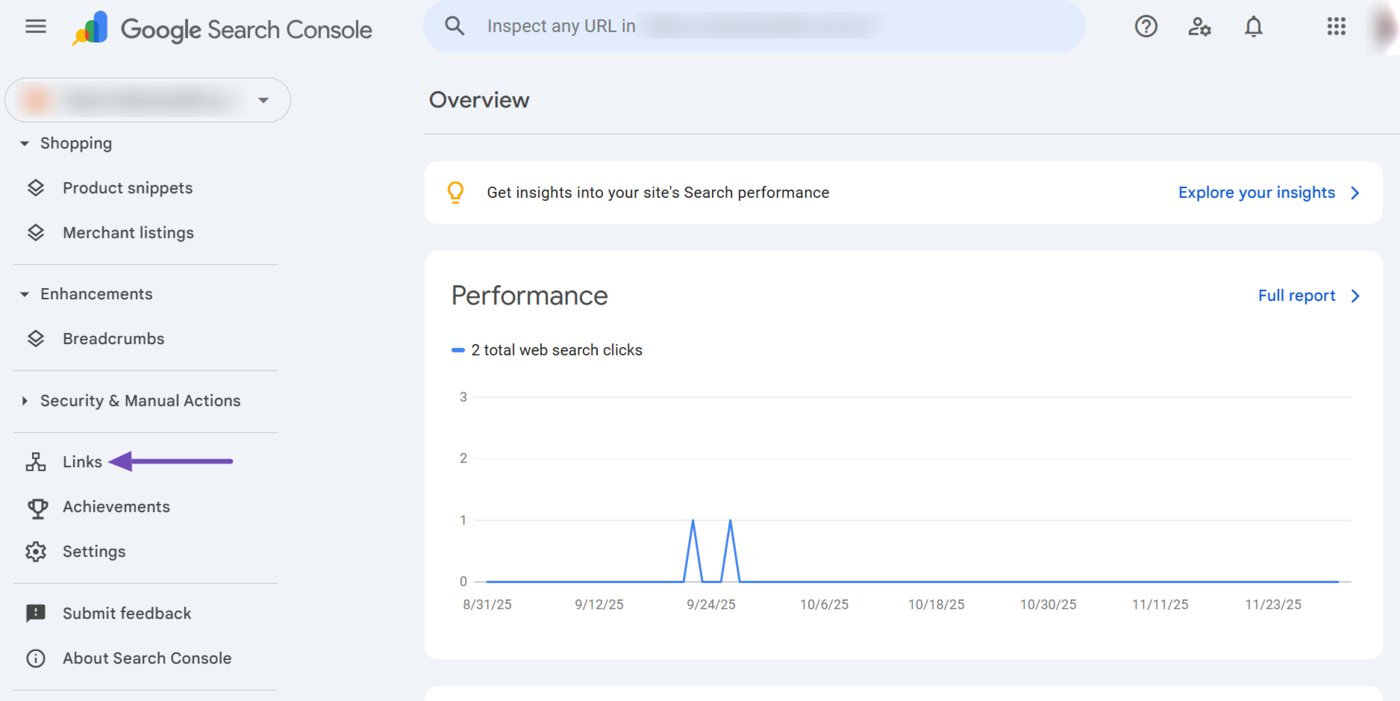 Click Links in Google Search Console