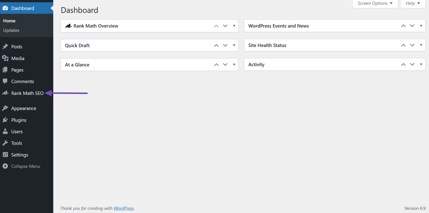 Click Rank Math SEO in your WordPress Admin dashboard