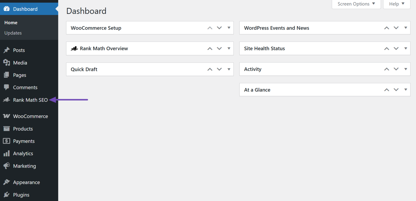 Click Rank Math SEO on your WordPress dashboard