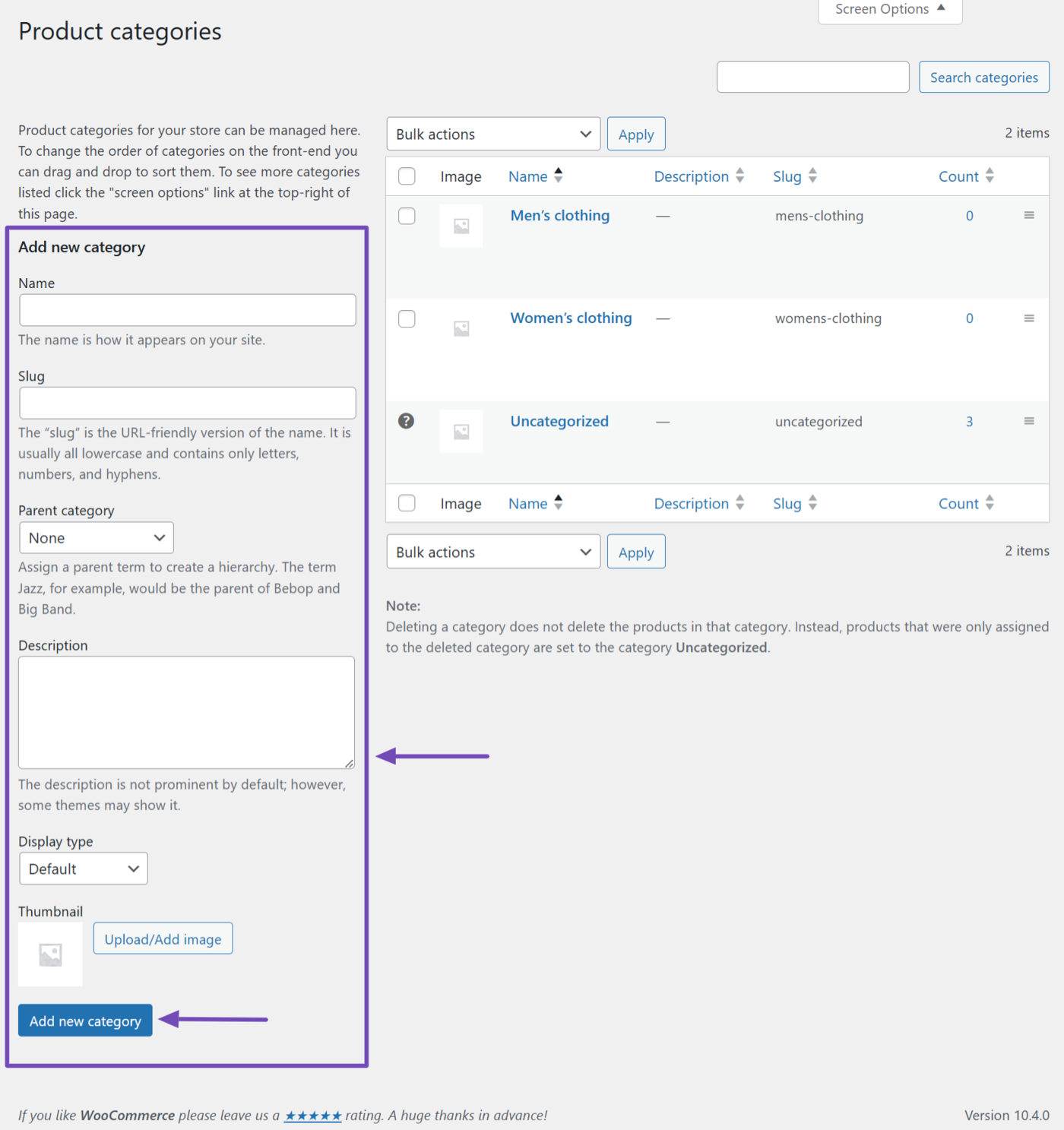 Create a new category and click Add new category