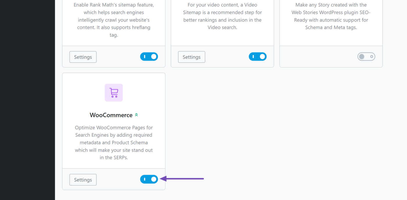 Enable the Rank Math SEO WooCommerce Module