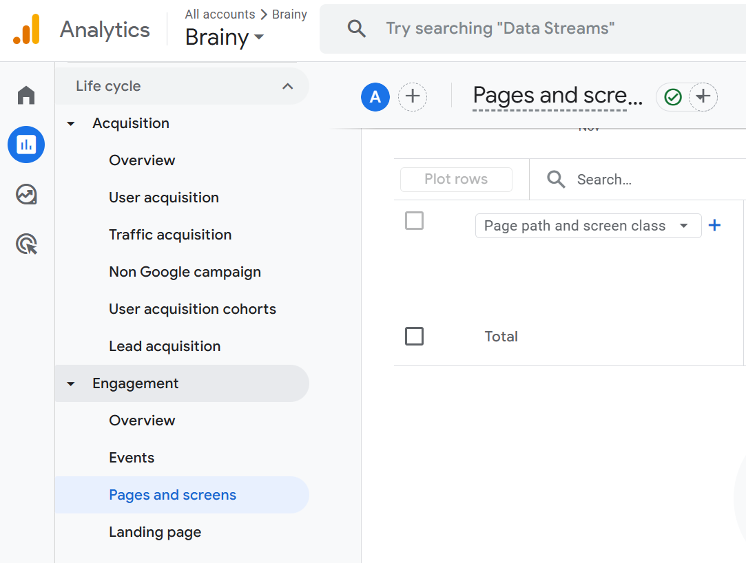 GA Pages and Screens
