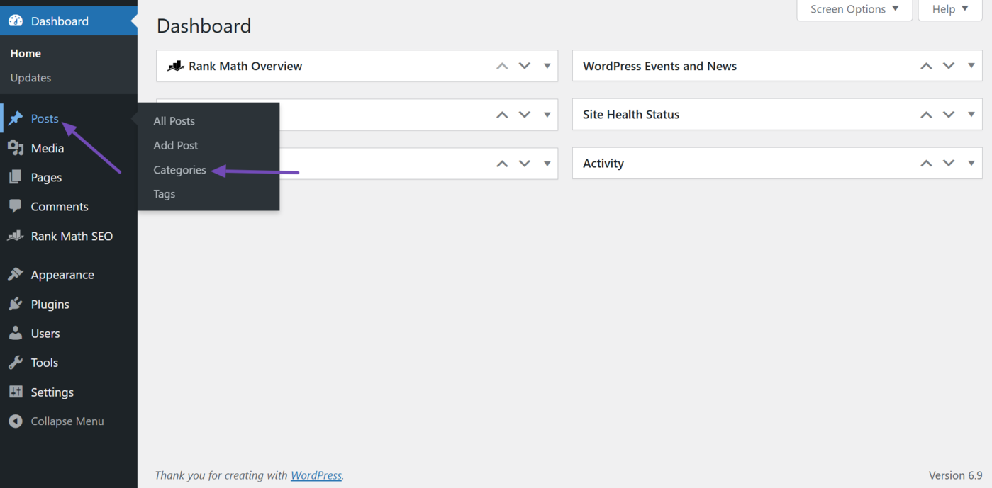 Head to Categories from your WordPress dashboard