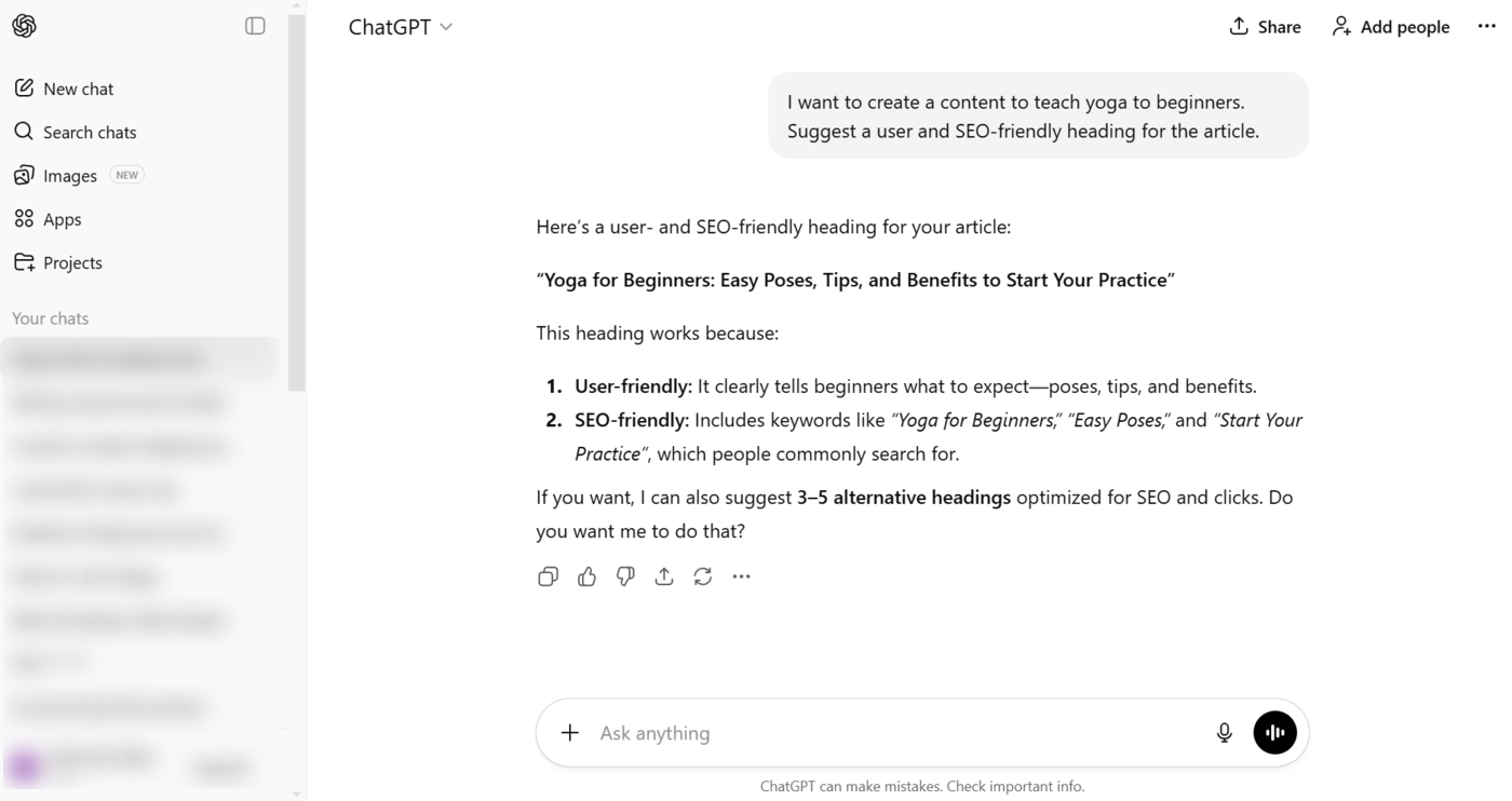 Sample of ChatGPT being used for content research