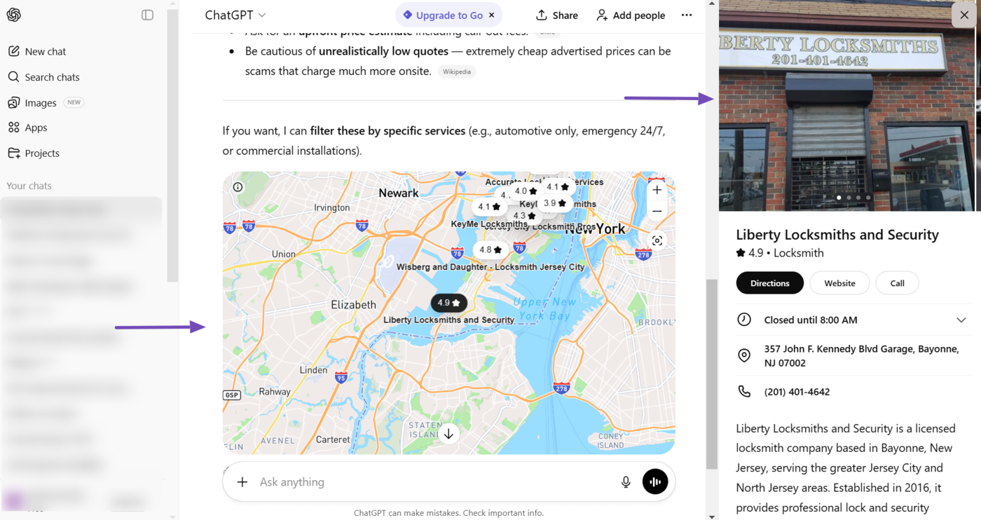 Sample of local results in ChatGPT