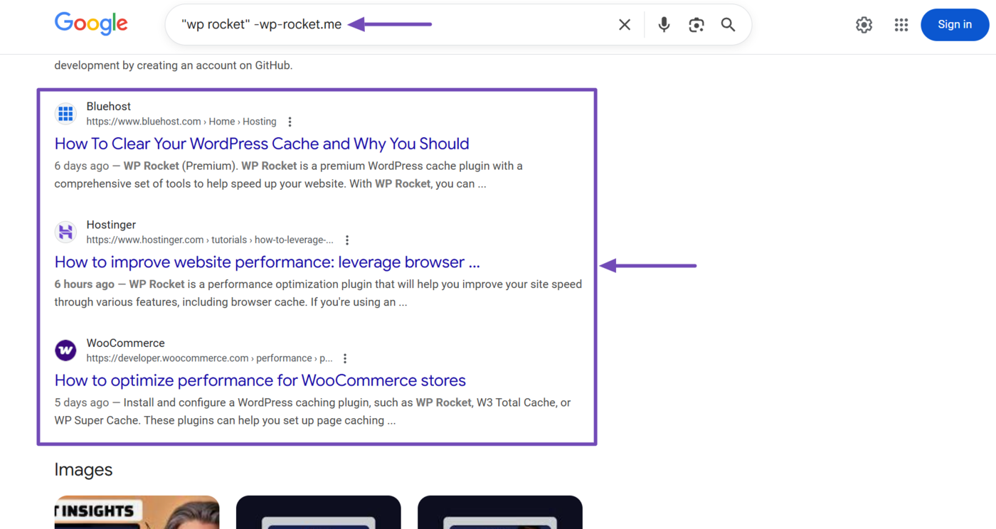 Sample of search done for link reclamation purposes