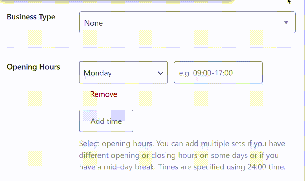 Select the Business Type