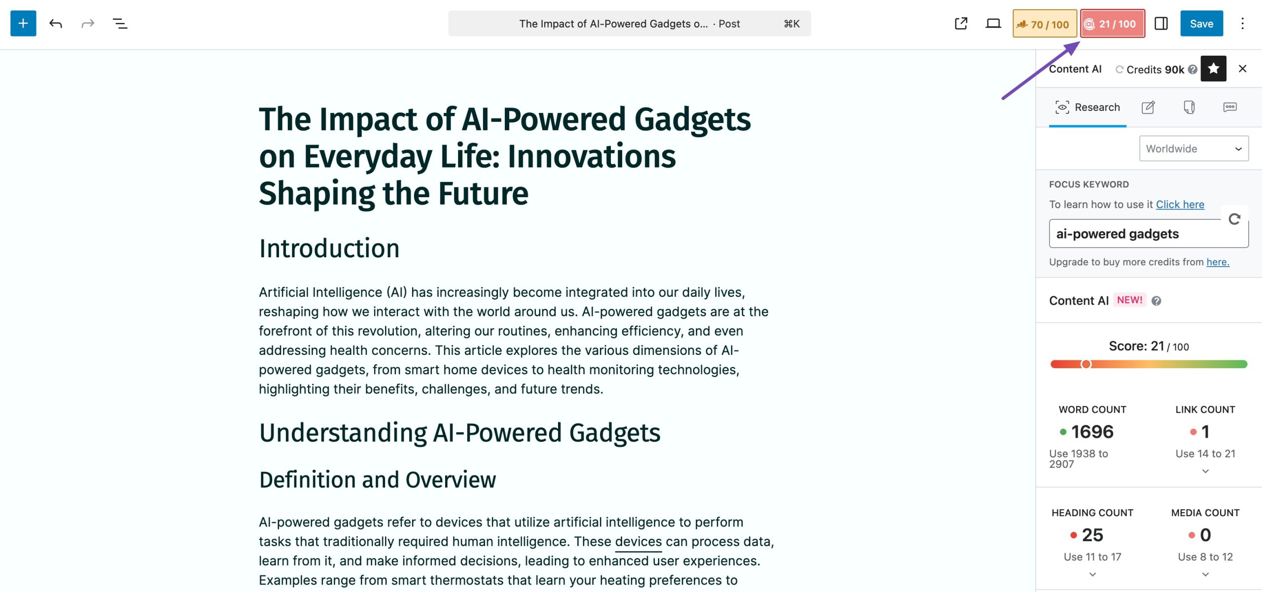AI score in Rank Math