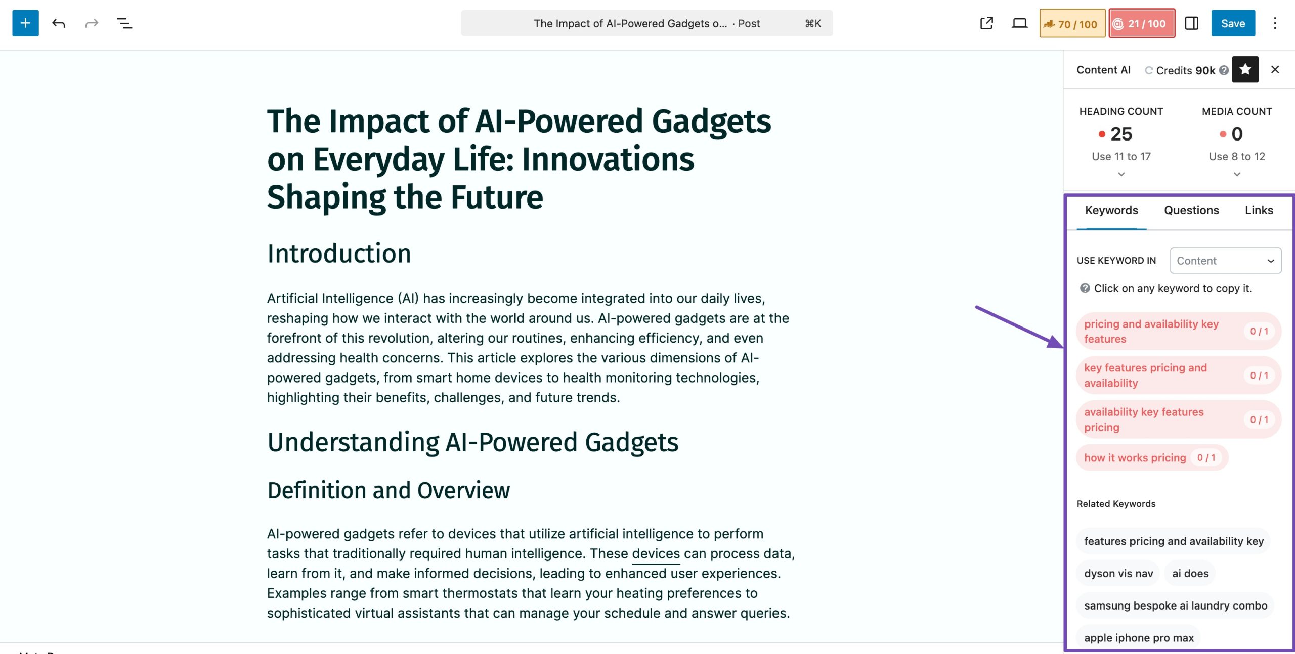 Keywords in Rank Math