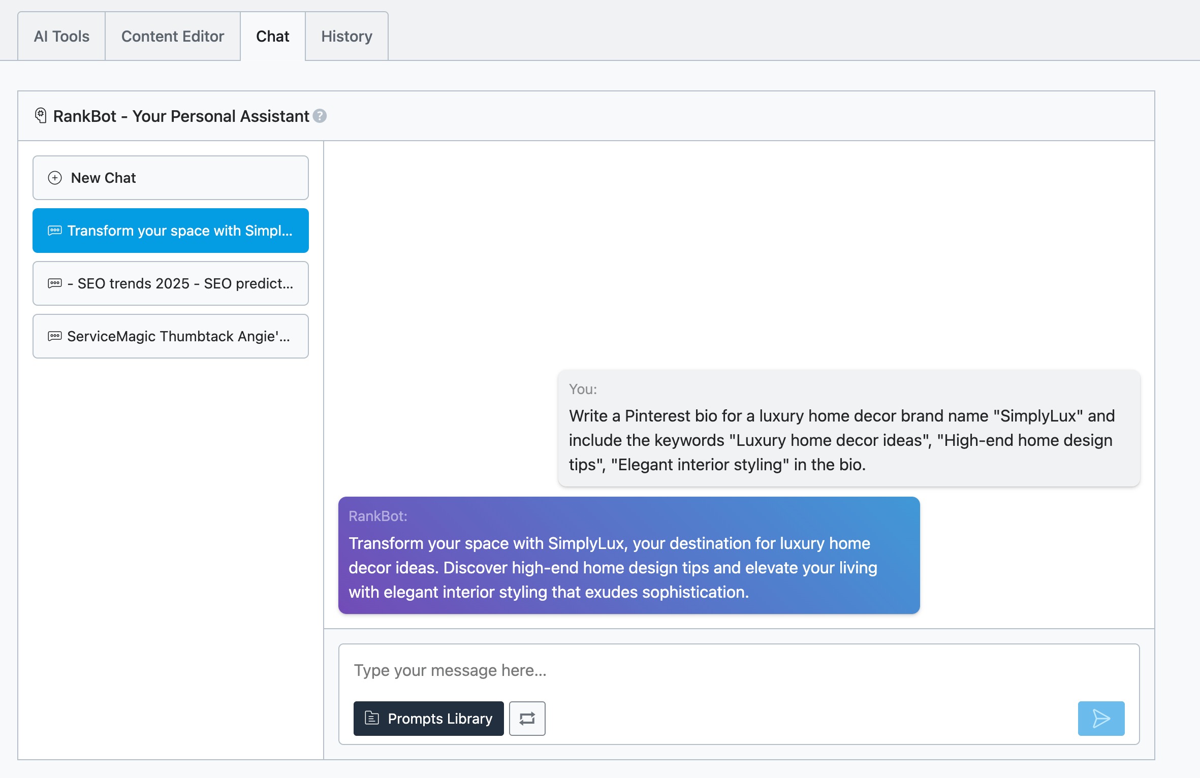 Pinterest bio in RankBot