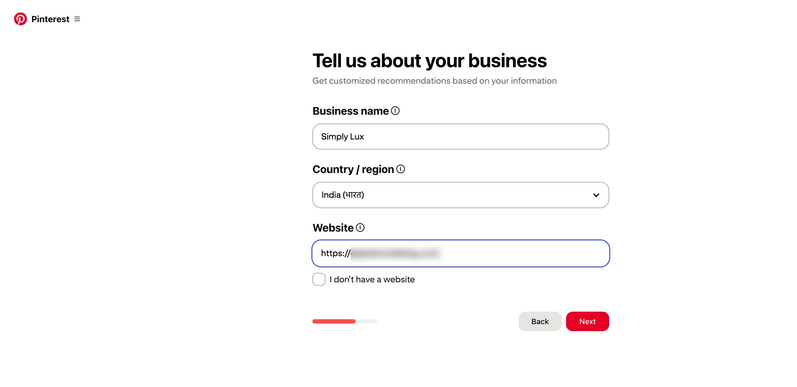 Add Pinterest Business details