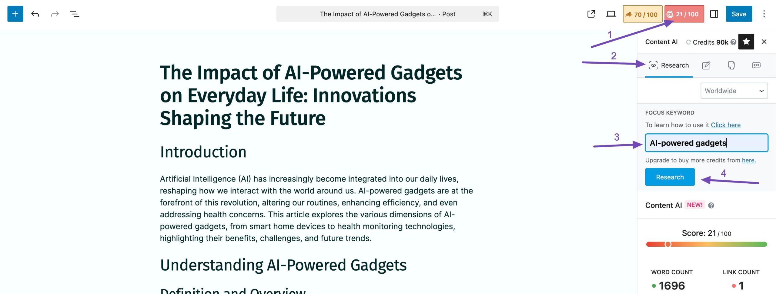 Research Feature in Content AI