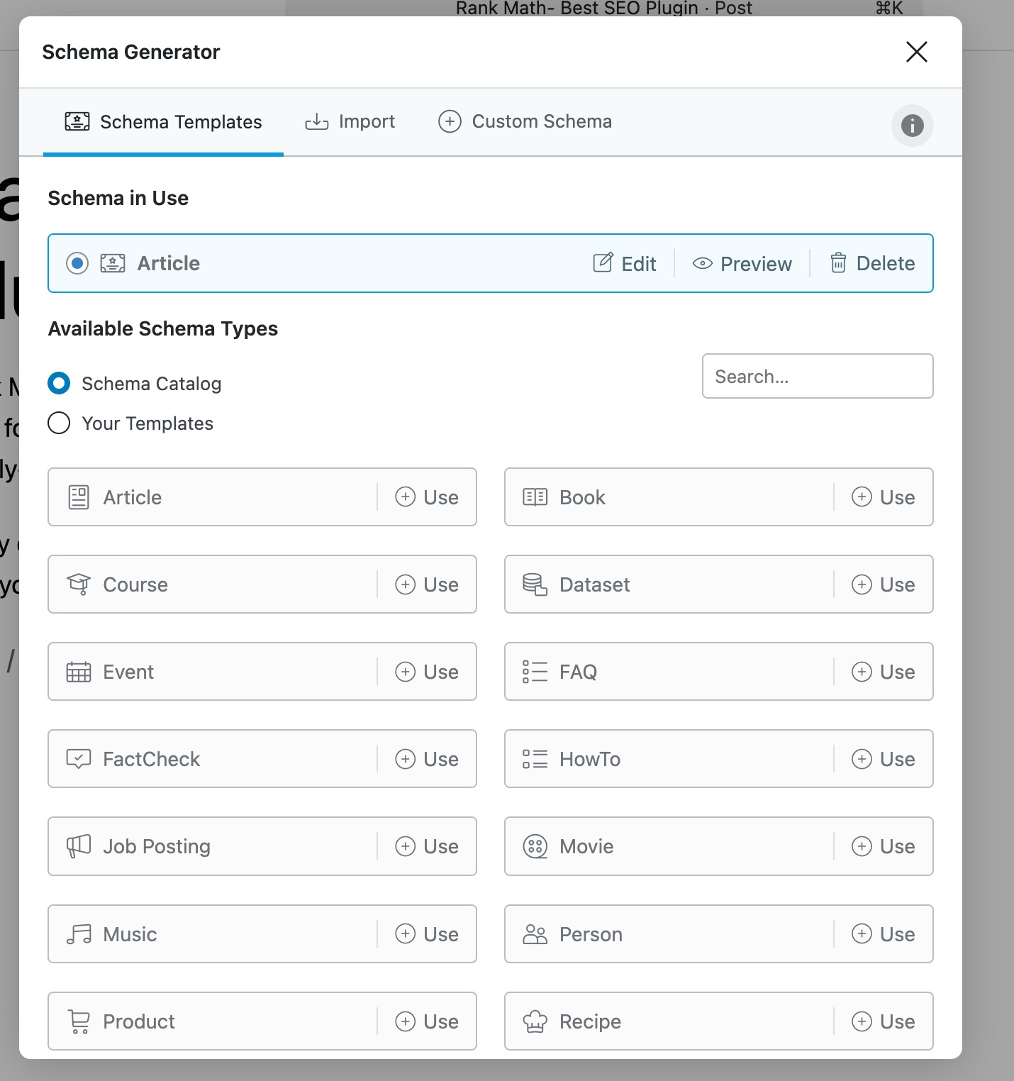 Schema types in Rank Math SEO