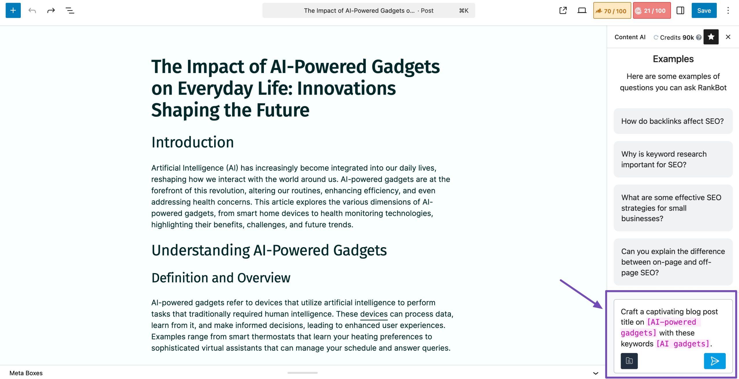 Write prompt in RankBot