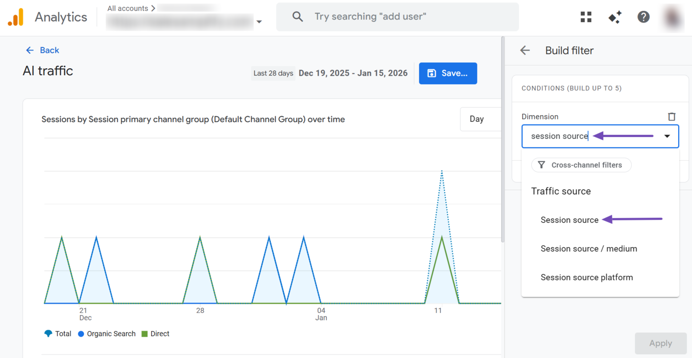 Click the Session source option