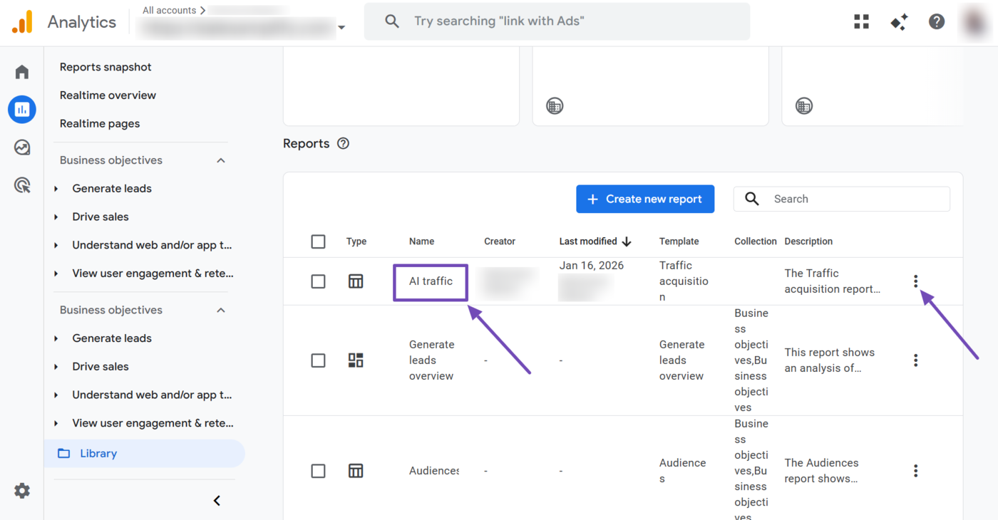 Click the three dots in the AI traffic report