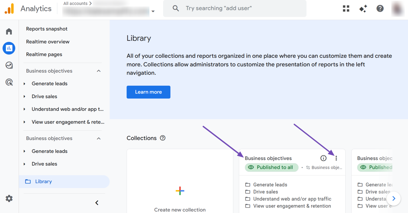 Click the three dots of the Business objectives