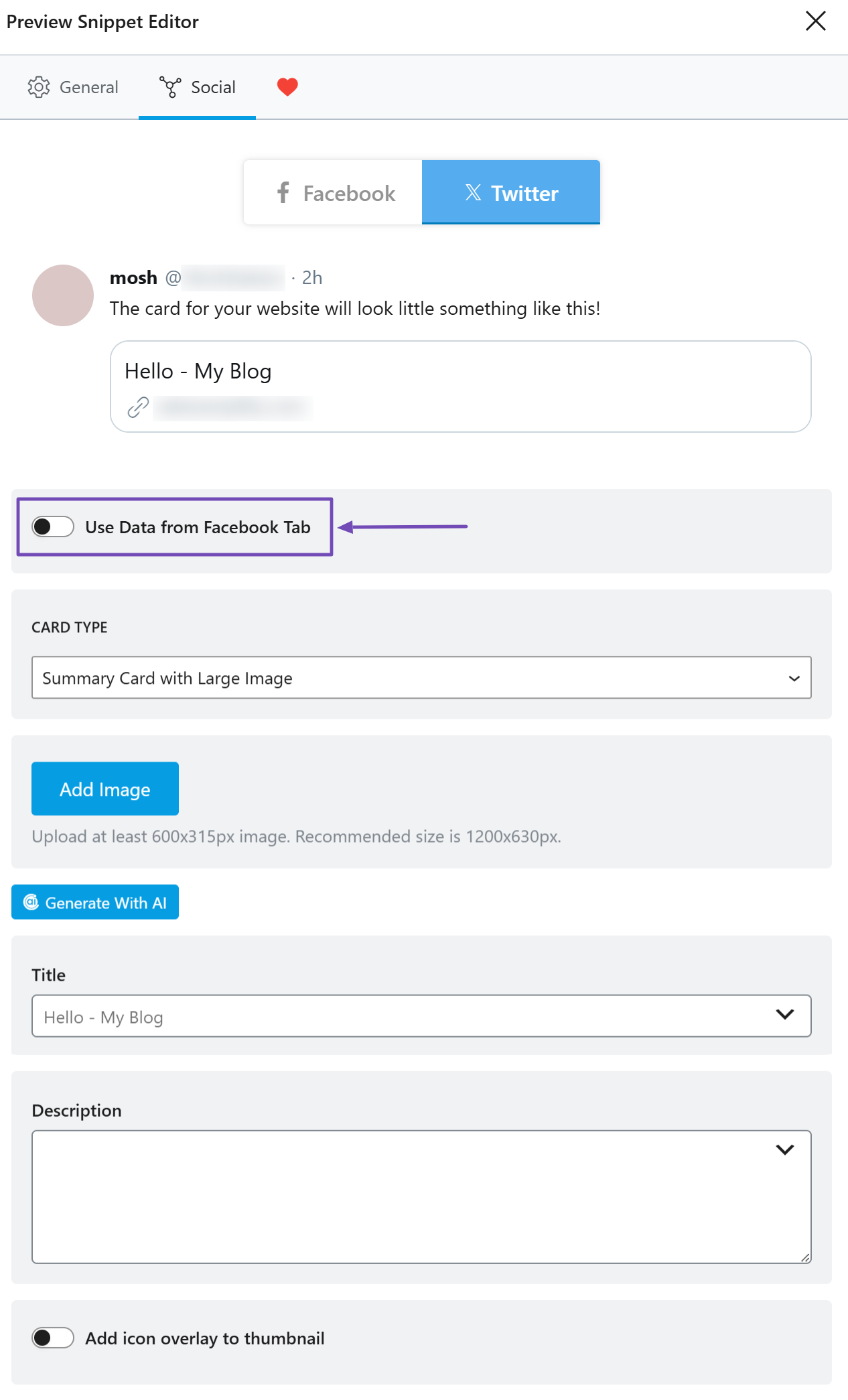 Disable the Use Data from Facebook Tab