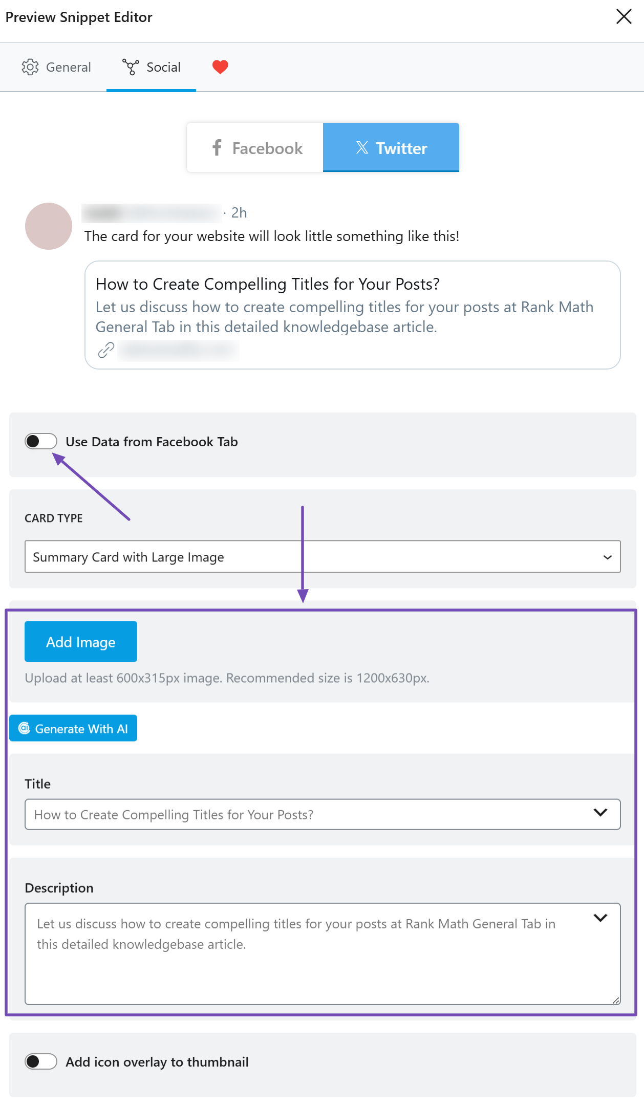Disable using data from Facebook tab