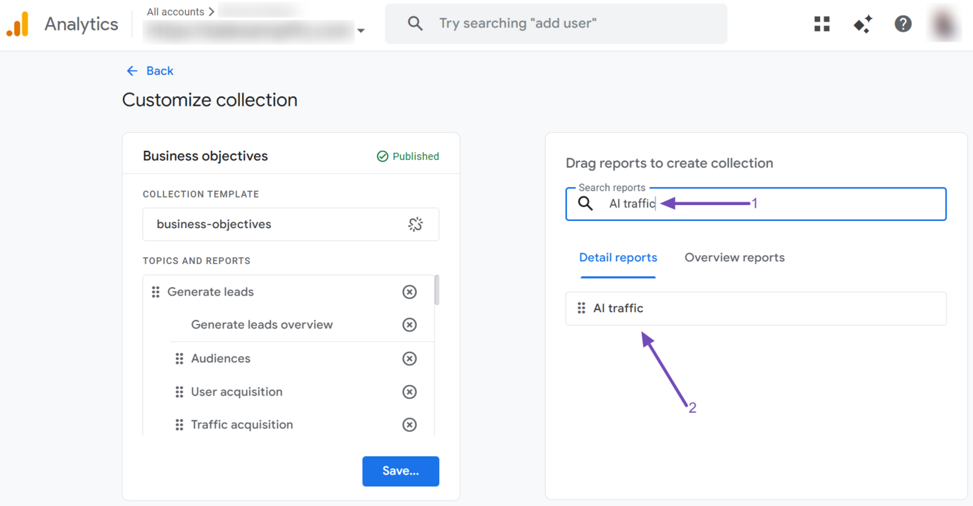 Enter AI traffic into the Search reports bar