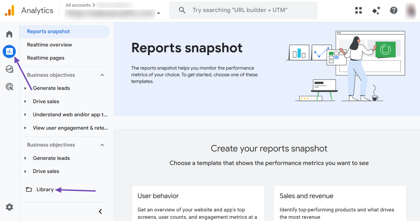 Head to Library from your Google Analytics dashboard