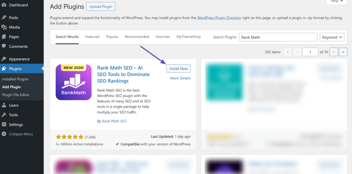 Installing Rank Math from WordPress repository