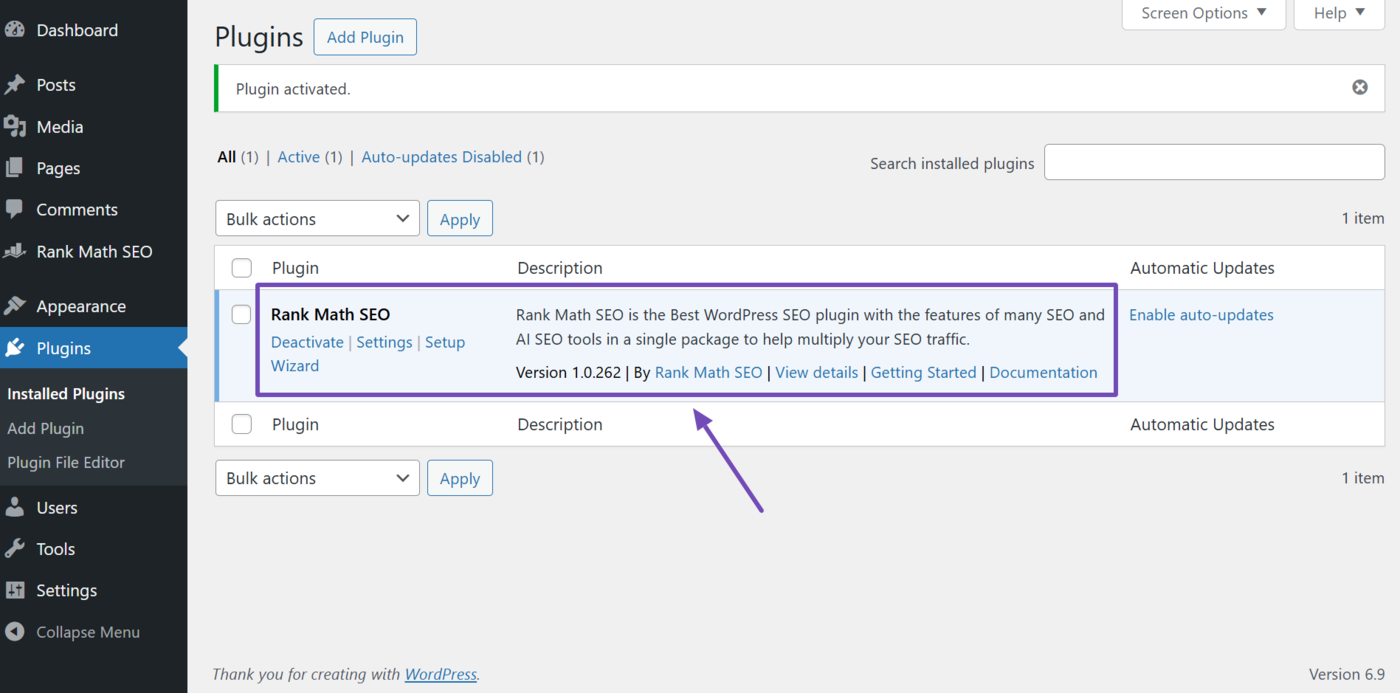 Rank Math SEO plugin installed