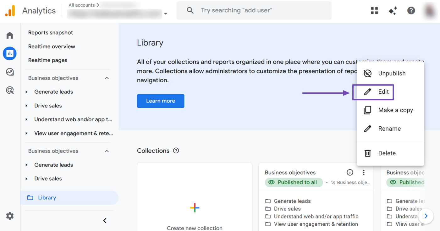 Select Edit in the Business objectives options