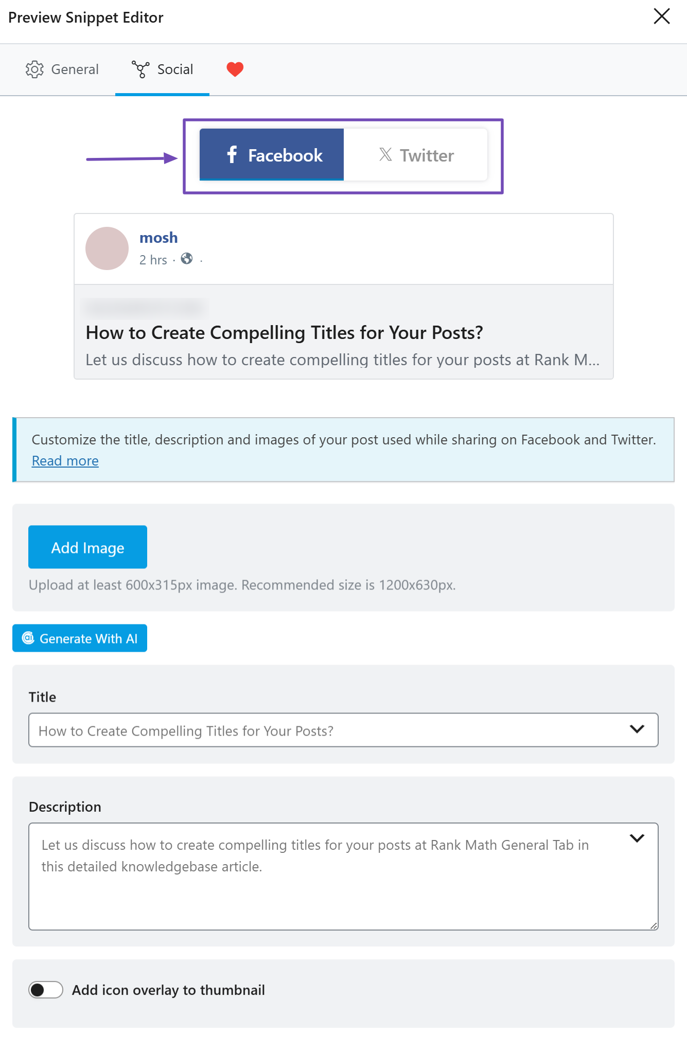 Select Facebook or Twitter