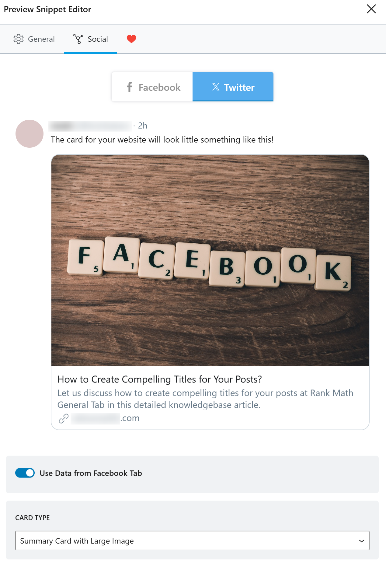 Twitter sharing preview in Rank Math