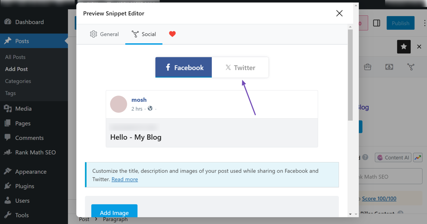 Click Twitter in the Social tab