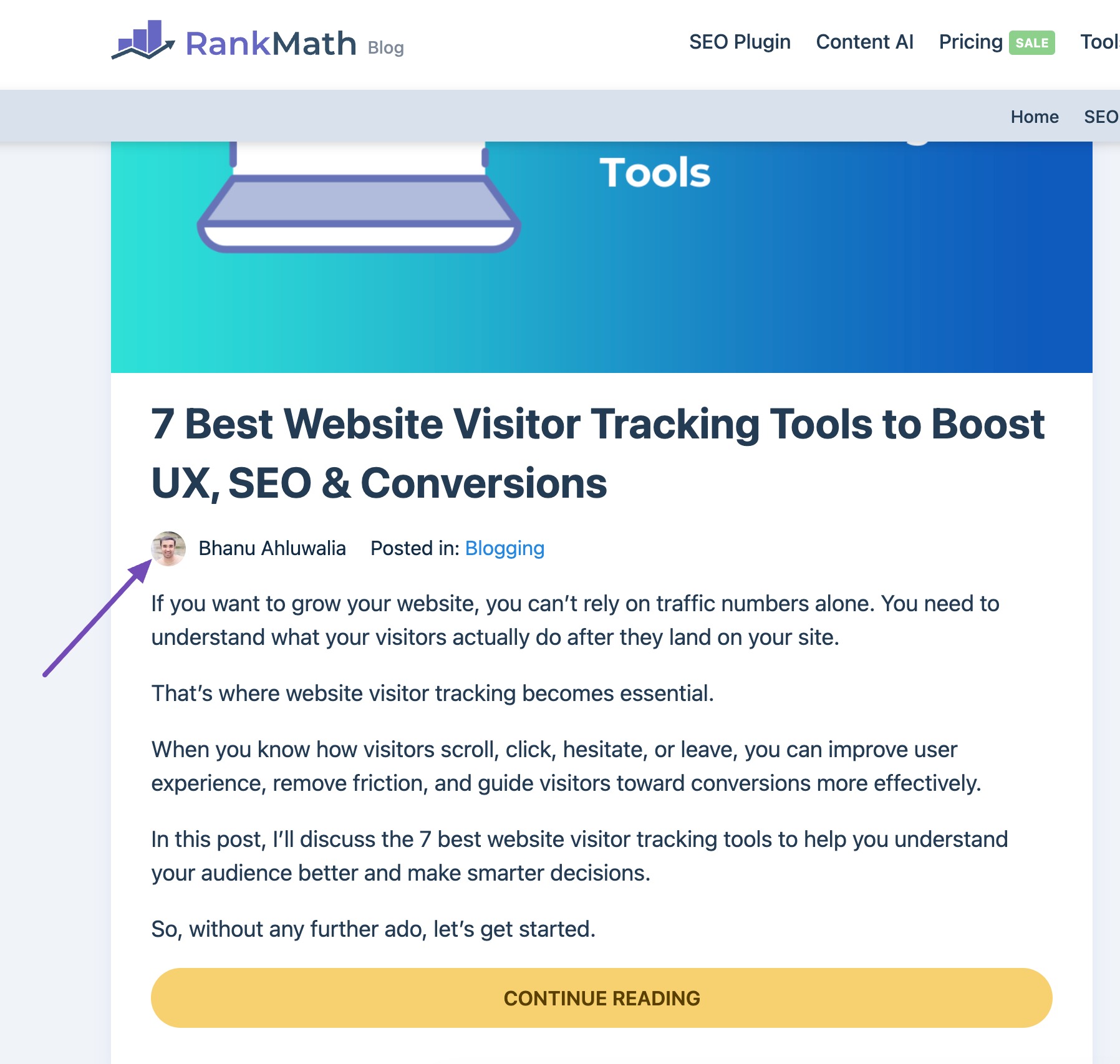 Author name in Rank Math's blog
